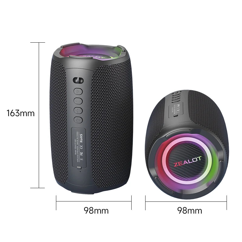 Zealot-S61 Bluetooth Speaker,with IPX6 Waterproof Protection and Outdoor Bass Sound for Backyard and Beach Party,10W Loudspeaker