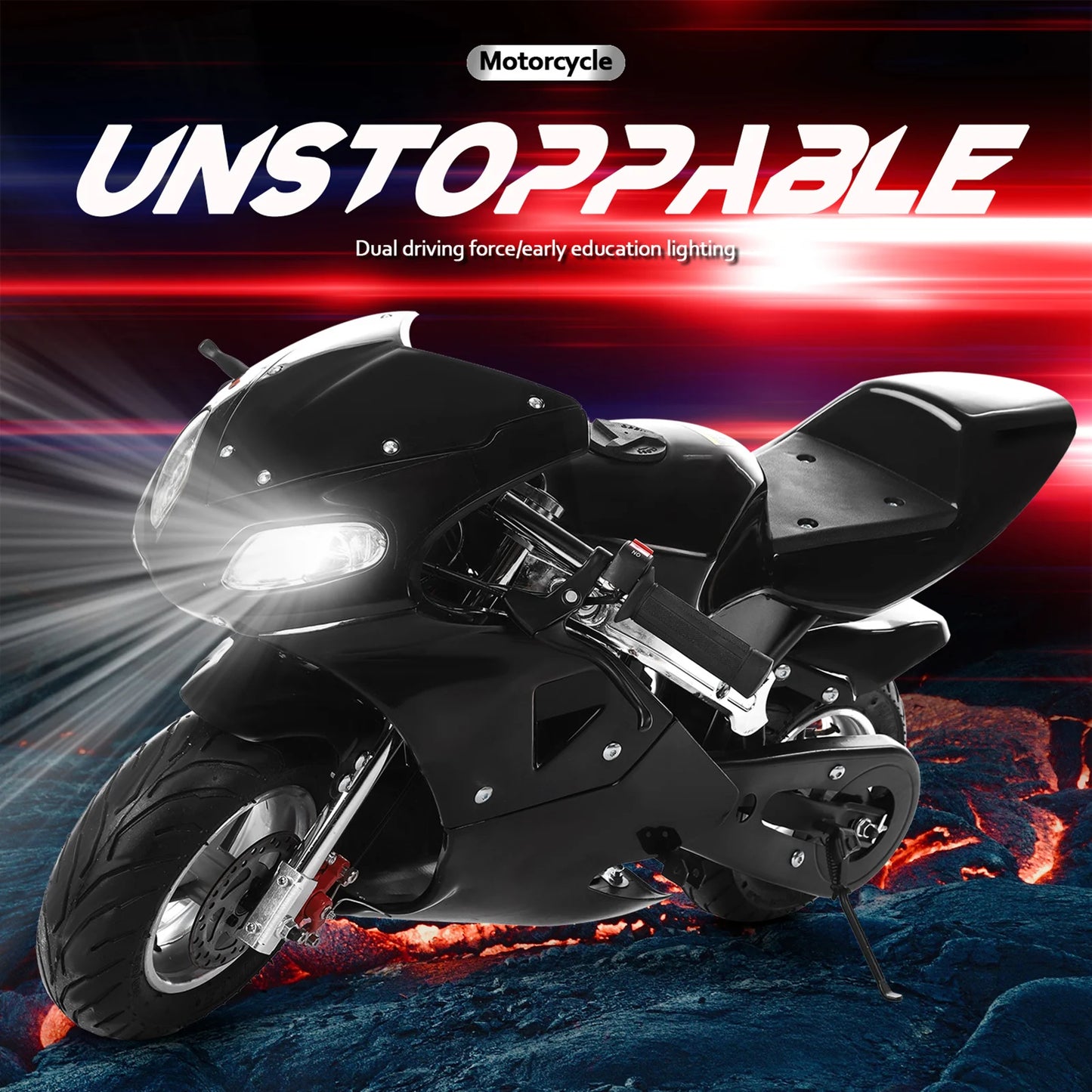 2-Stroke 49cc Pocket Gas Motorbike, Gas Pocket Motorbike, High Brightness Dual Headlights Rubber Handlebar Mini Motorcycle