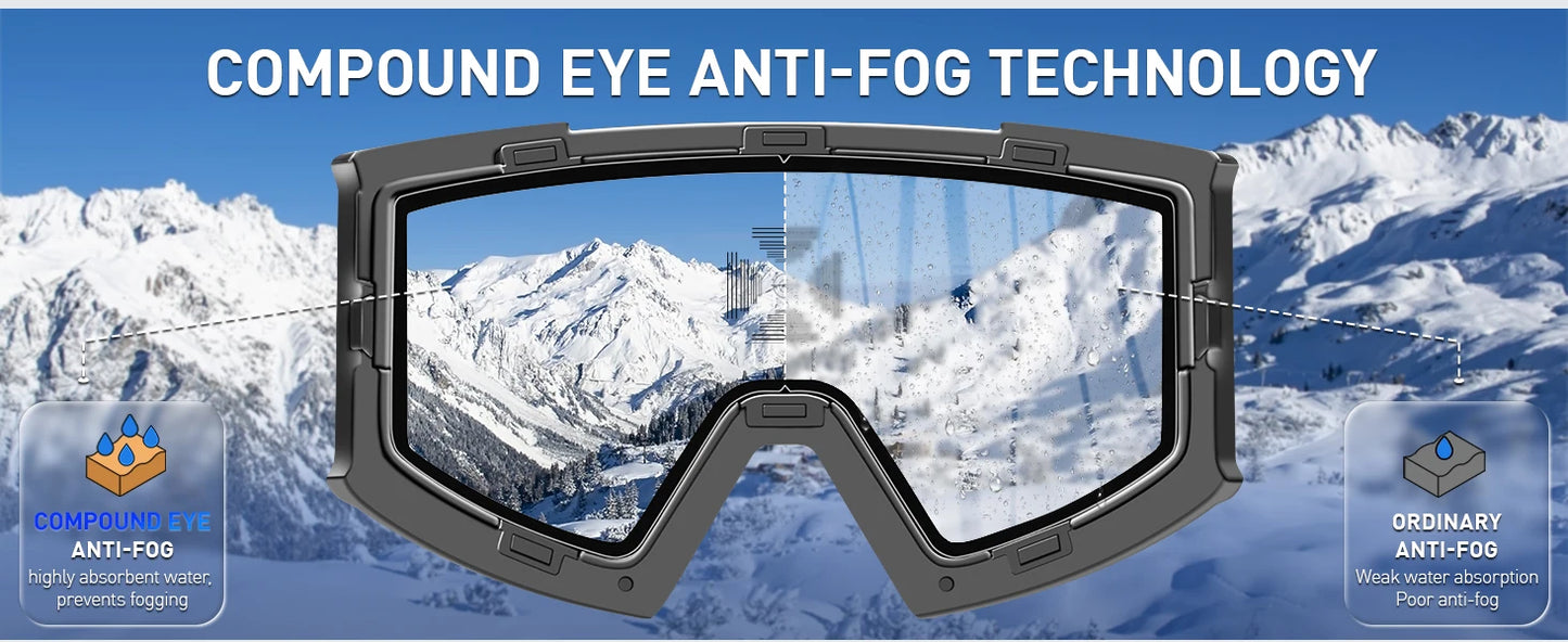 KAPVOE OTG Ski Goggles UV400 Magnetic Attraction Anti-Fog Skiing Goggles Men Snowboard Glasses Women Outdoor Snow Sunglasses