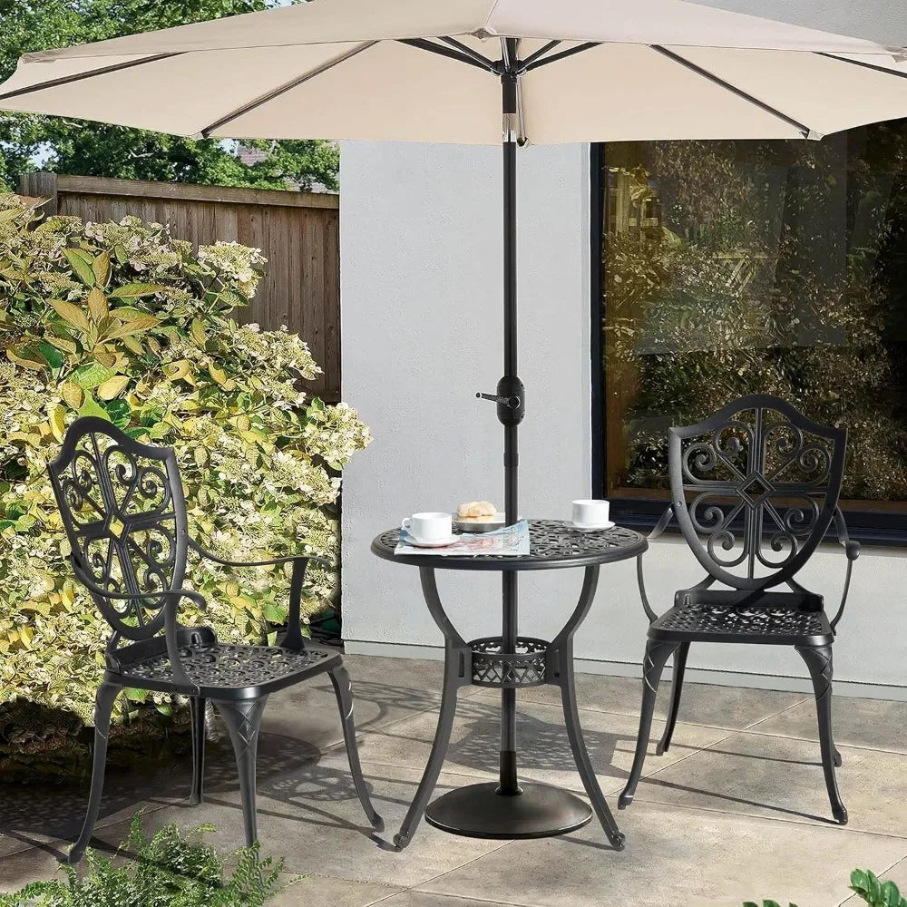 3 Piece Outdoor, Cast Aluminum Patio Bistro Sets with Umbrella Hole, Bistro Table and Chairs Set of 2 for Patio Backyard