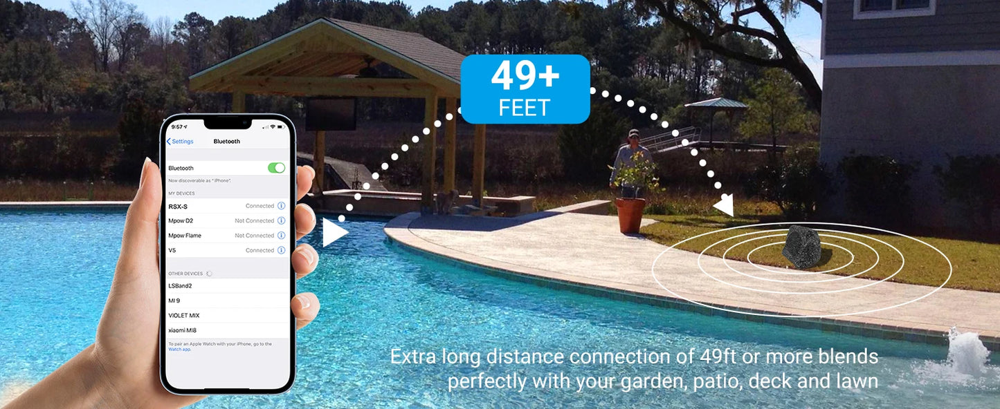 Herdio 8" Rock Speakers Outdoor IPX7 Waterproof Bluetooth Wireless Solar Powered Max 120W With Rechargeable Battery For Garden