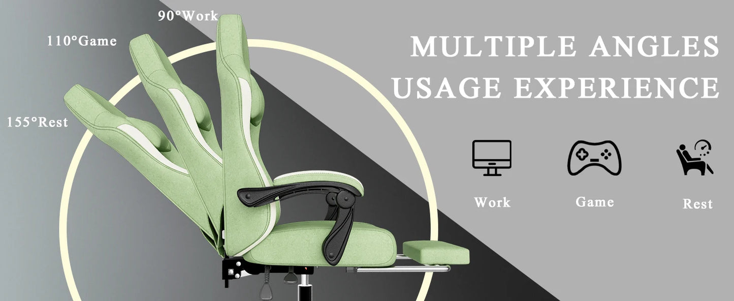 Ergonomic Gaming Chair with Pocketed Spring Cushion, Breathable Fabric Computer Chair with Footrest, Adjustable Lumbar Support V