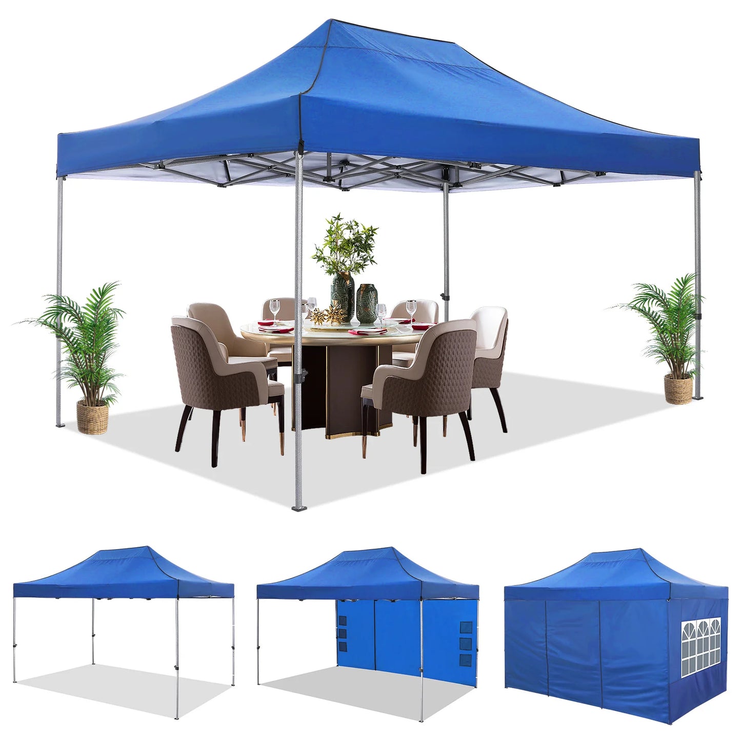 10x15 Heavy Duty Pop up Canopy Tent with 4 sidewalls Commercial Outdoor Canopy Wedding Party Tents for Wedding All Season Gazebo