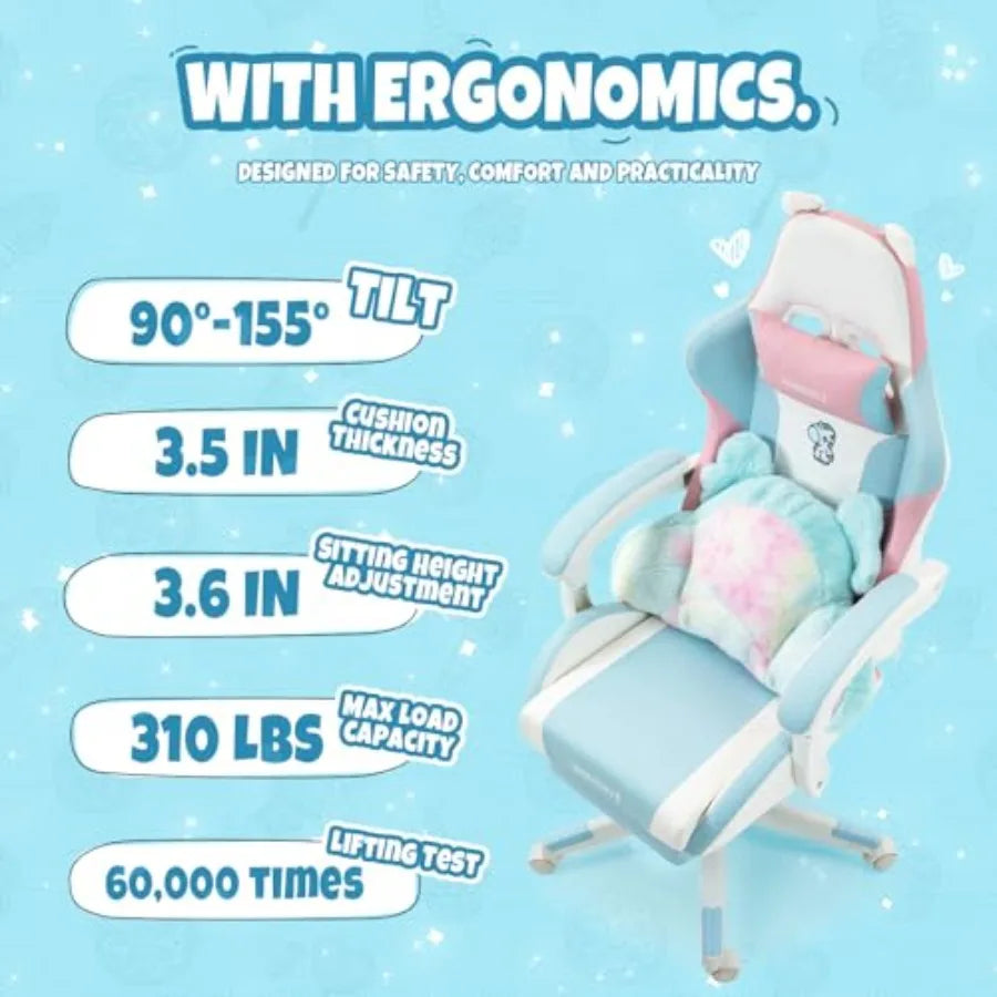 Cat Ears PU Leather Gaming Chair Ergonomic Adjustable Office Desk Computer Chairs for Gamers Adults 360 Degree Swivel Recliner