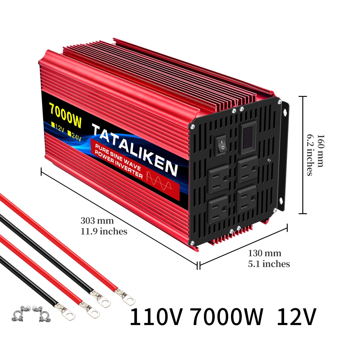 1600w-4500W 12V/24V to AC 110V 60Hz Pure Sine Wave Inverter Car Power Tranfermer  Voltage Portable  Converter with LED Display