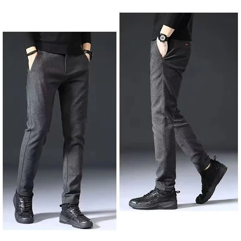 Men's Straight Leg Long Daily Pants Casual Straight Slim Fit Narrow Leg Trousers Stylish Male Suit Work Fashion Blue Gray Pants
