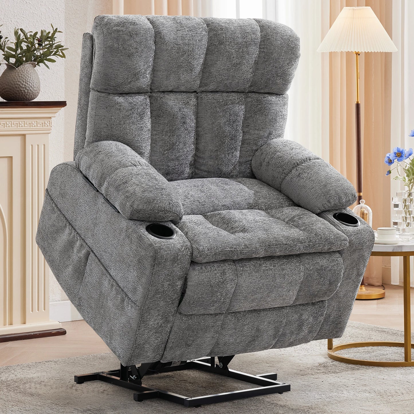 Korser Oversized Motor Power Lift Recliner for Elderly with Headrest,Massage Single Sofa with USB Ports,Cupholder for LivingRoom