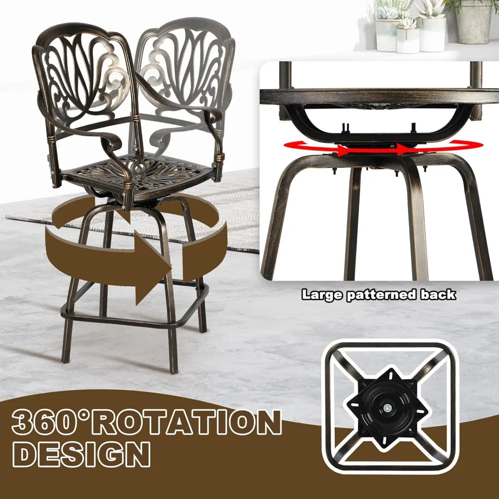 Outdoor Cast Aluminum Swivel Bar Stools Set of 2, Patio Height Bartools Chairs, 2 Piece Patio High Dining Bistro Chairs
