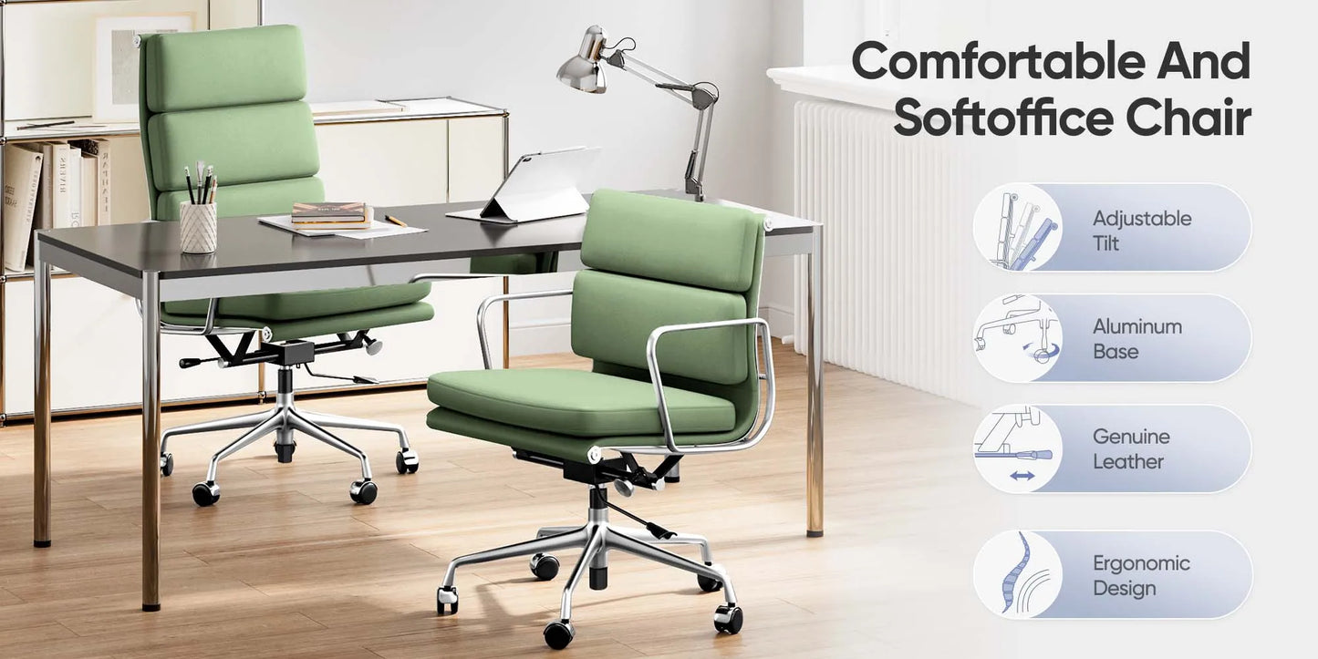 Office Guest Chair Genuine Leather Executive Chair Reception Chairs with Wheels Adjustable Swivel Rolling Office Chairs