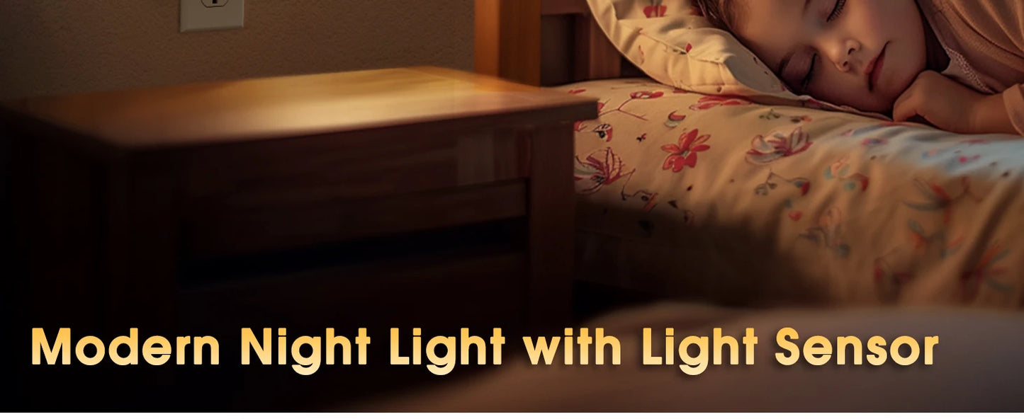 Dimmable LED Night Light Plug-in, Auto Sensor, Adjustable 0-100LM for Bedroom, Hallway, Home Decor