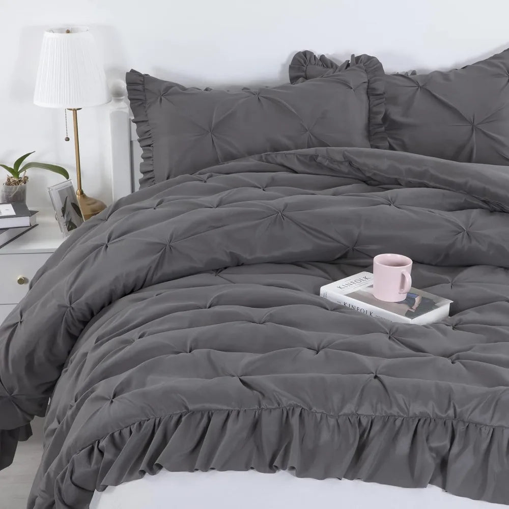 Luxurious Oversized King Size Comforter Set with Ultra Soft Pinch Pleat Design and Pintuck Ruffles for All