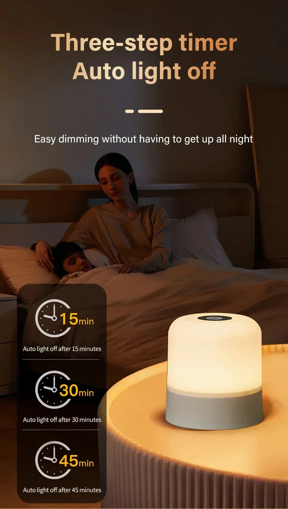 Rechargeable Led Night Light with Remote Control Touch Switch Table Lamp for Reading Bedroom White RGB Color Dimmable Portable