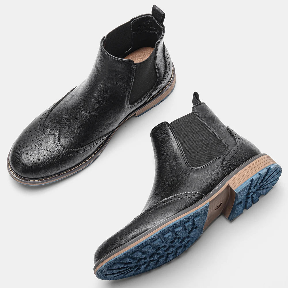 Classical Brogue Chelsea Men Boots Comfortable Fashion Leather Boots