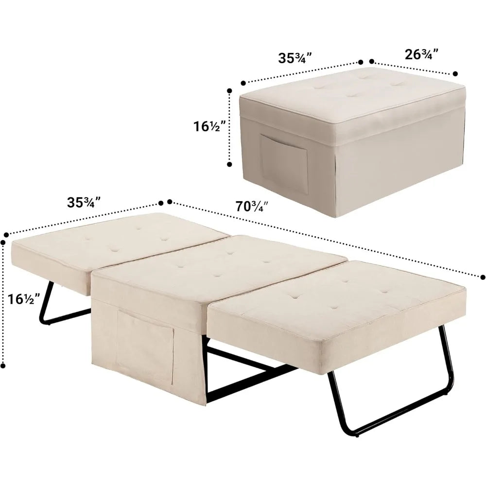 Tbfit Sofa Bed Sleeper Chair with Pillow,4 in 1 Multi-Function Ottoman Bed, Adjustable Recline Linen Guest and Folding Multifunc