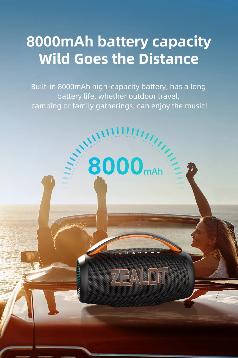 Zealot P12 Speaker 60W Portable Bluetooth Speaker with IPX6 Waterproof, Comfortable handle,Controllable lighting,TWS,AUX