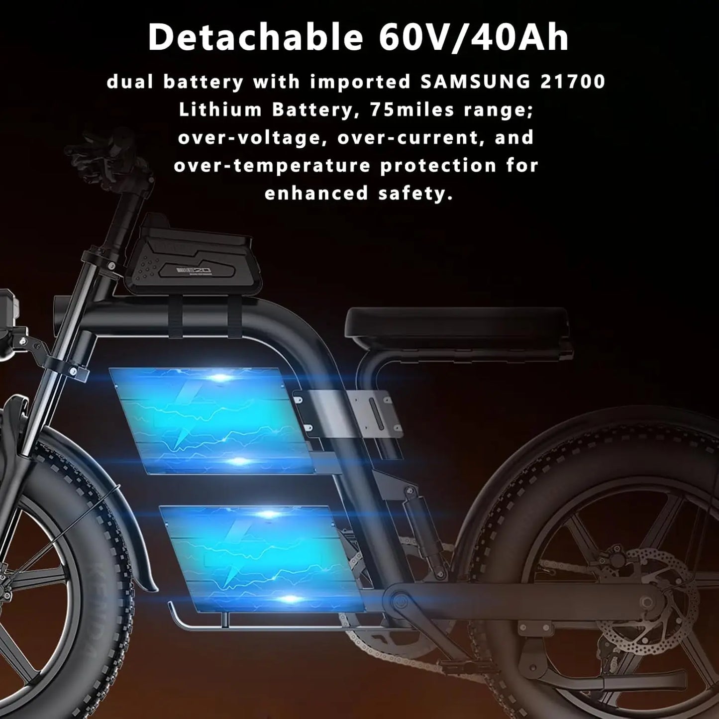 FREEGO Electric Bike for Adults 2100W Peak 40Ah Dual Battery  37MPH Off Road Fat Tire Electric Motorcycle with Full Suspension