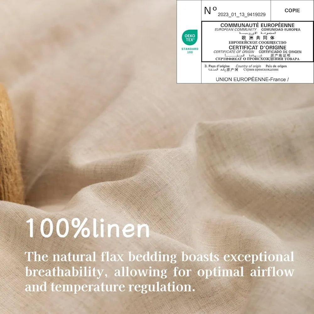 Queen Size 100% Pure Linen Duvet Cover Set, 90x90 Inches, 3-Piece (1 Duvet Cover + 2 Pillowcases), Soft and Breathable for Year-