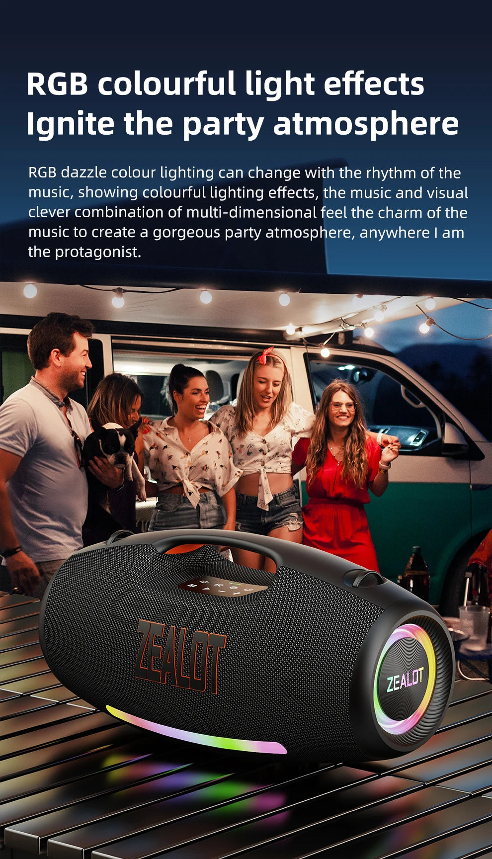 Zealot S89 250W Portable Bluetooth Speaker High Volume Waterproof 48000mAh Wireless TWS Subwoofer Suporrt USB/TF/AUX RGB light.