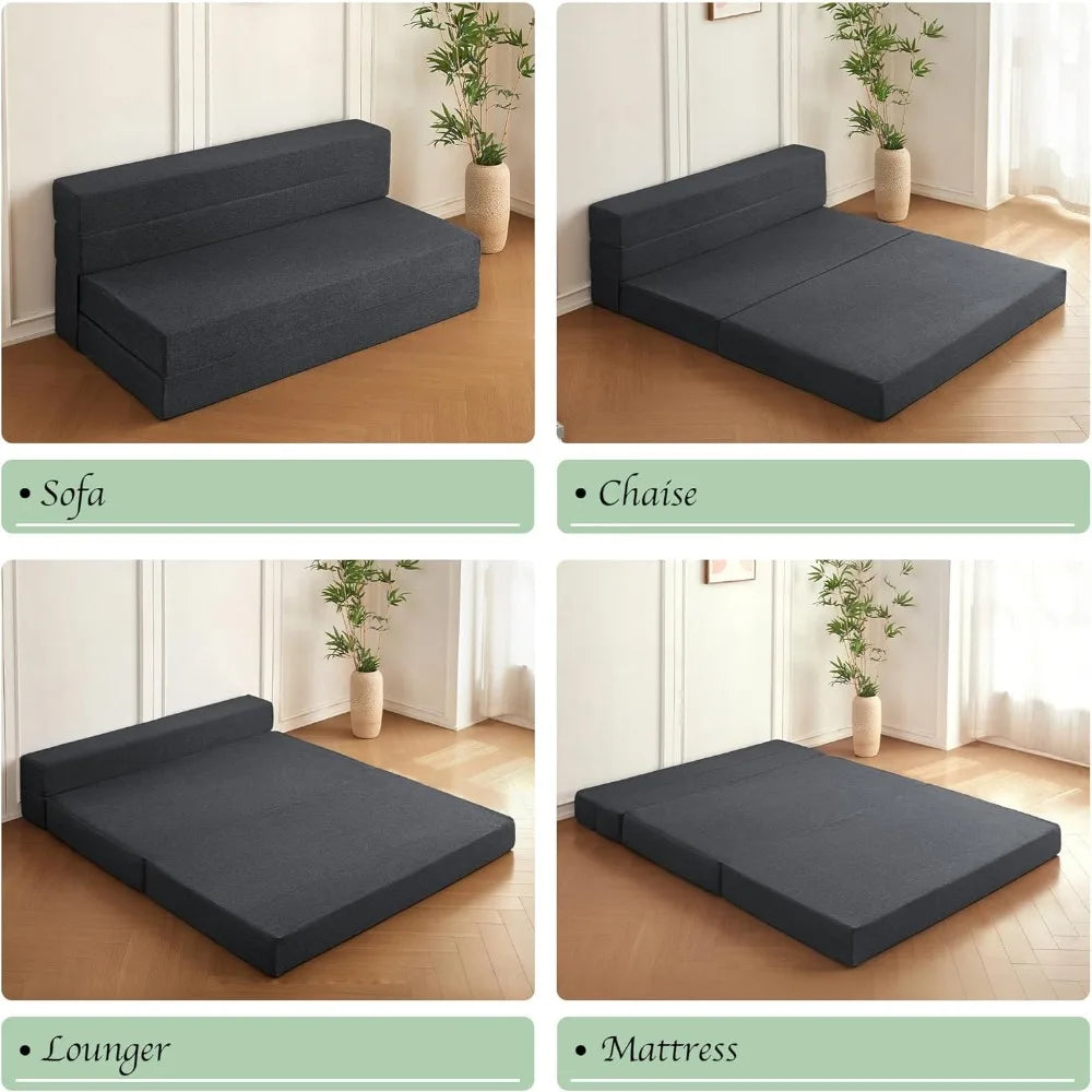 Queen Size Foldable Sofa Bed with Memory Foam, Convertible Sleeper Chair, Lazy Futon Sofa for Living Room, Home Office, and Gues