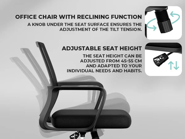 SUKIDA Mesh Office Chair, Ergonomic Desk Chair with Upholstery, Executive Chair with Armrests,Height-Adjustable Computer Chair