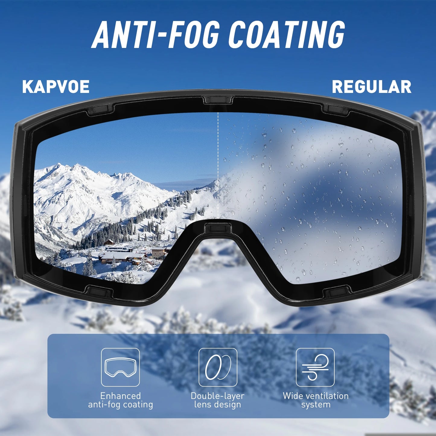 KAPVOE Ski Goggles Double Layers Anti-fog Big Ski Glasses Skiing Mask Snowboard Eyewear Outdoor Men Women UV400 Snow Goggles New