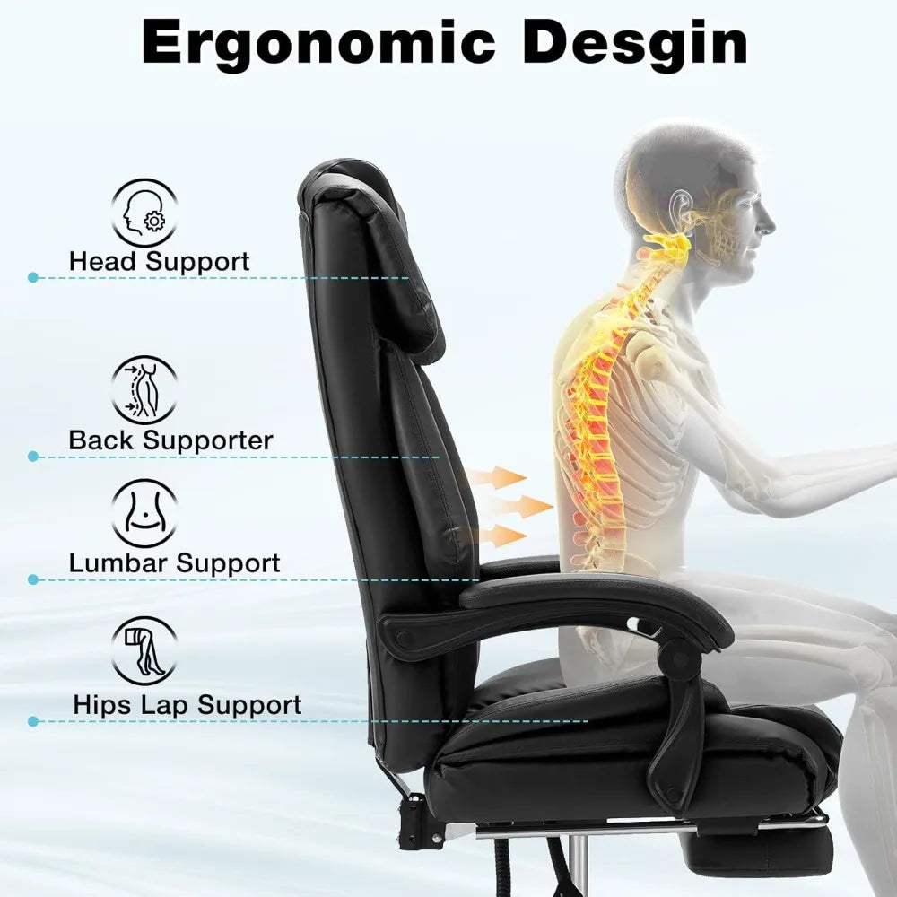 Office Chair Big and Tall 550lbs Reclining Office Chairs with Footrest Executive Extra Wide Seat Office Chair PU Leather