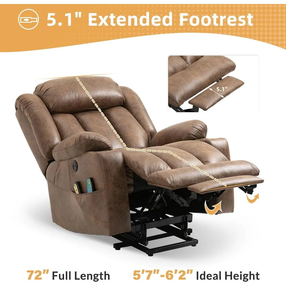 Large Electric Power Lift Recliner Chair with Extended Footrest for Elderly Big, Extra Large and Wide Reclining Sofa for Living