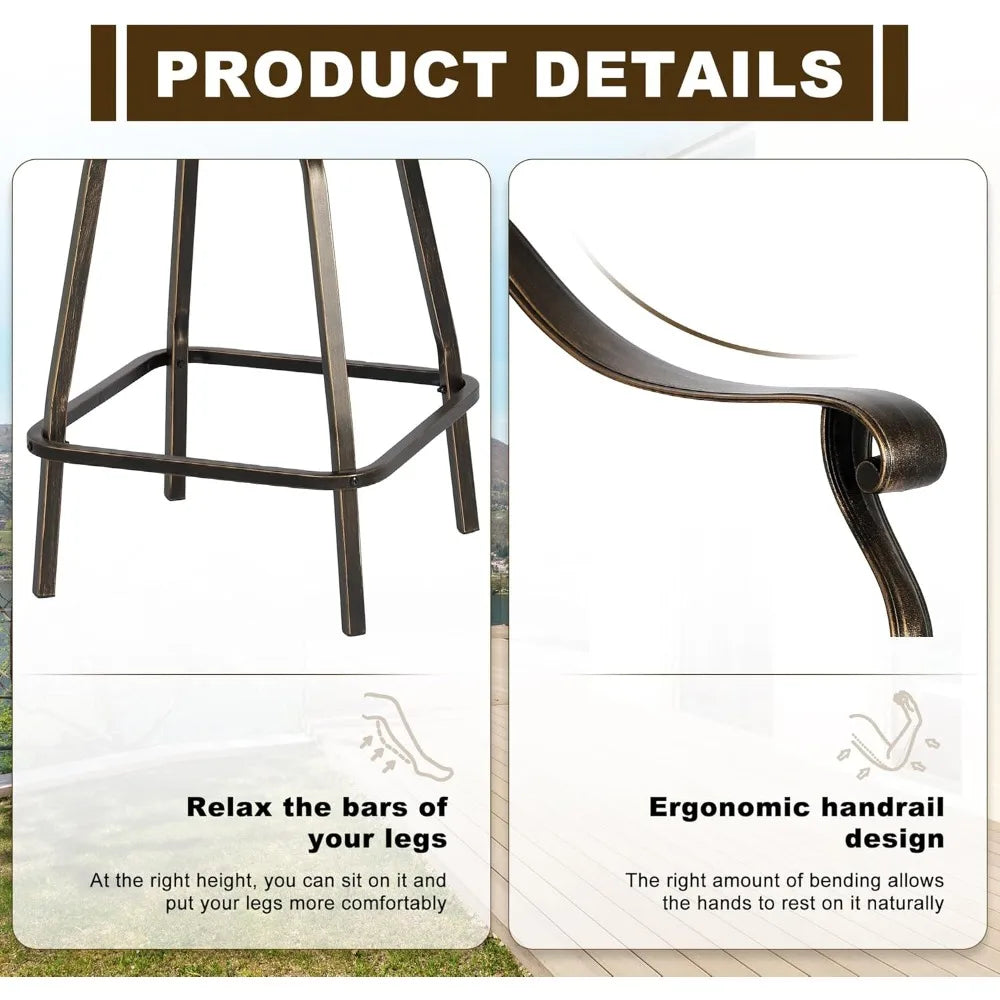 Outdoor Cast Aluminum Swivel Bar Stools Set of 2, Patio Height Bartools Chairs, 2 Piece Patio High Dining Bistro Chairs