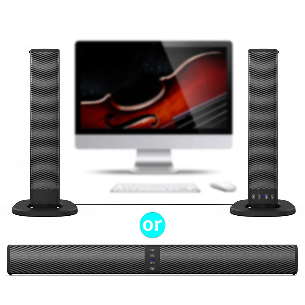 Wireless Bluetooth TV Sound Bar 2 Speaker System Home Theater Subwoofer Soundbar Portable Loud Rechargeable 2 IN1 Speaker