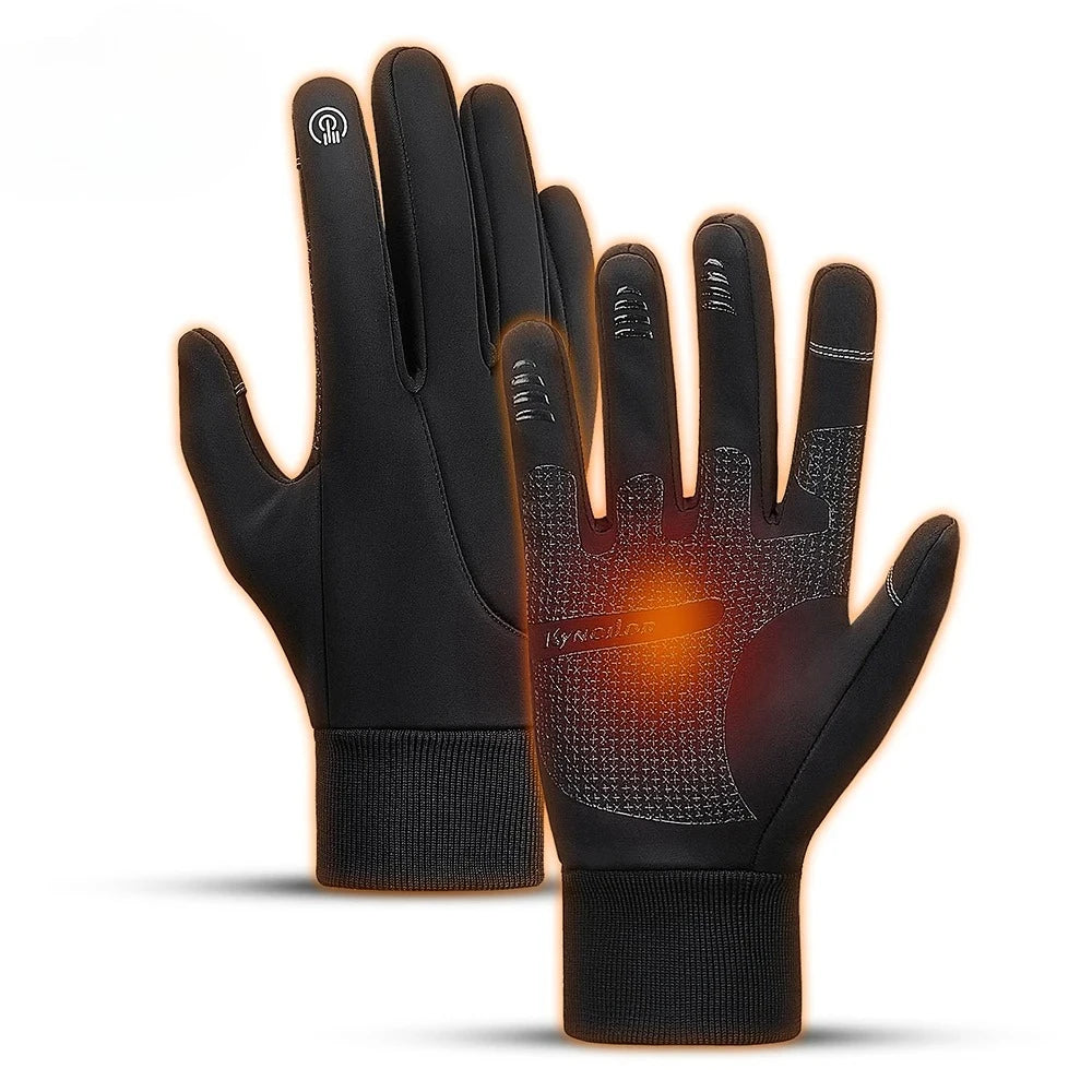 Full Fingers Men Winter Waterproof Cycling Gloves Outdoor Sports Running Motorcycle Ski Touch Screen Fleece Gloves Non-slip Warm