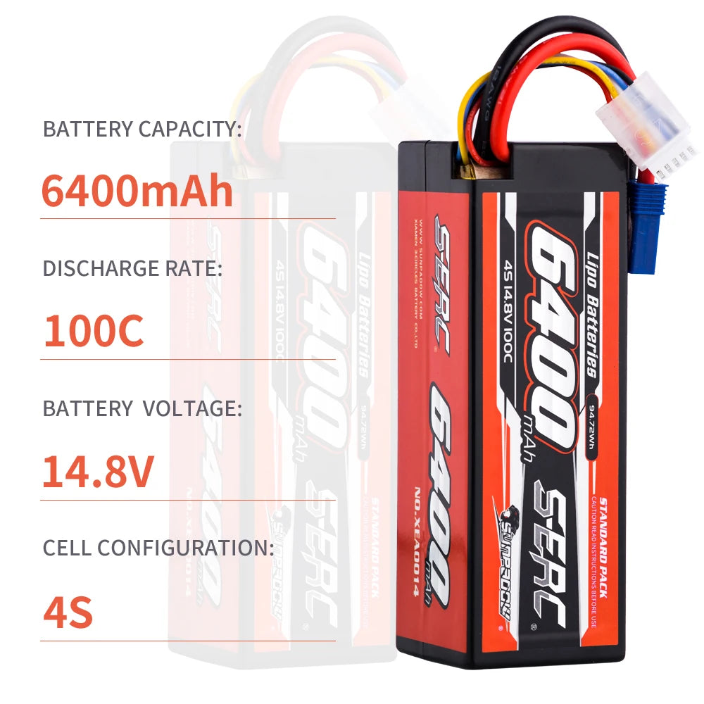SUNPADOW 2S 3S 4S Lipo Battery for 6400mAh 7.4V 11.1 EC5 Plug 100C for RC Car Plane DJI Truck Tank Buggy Racing Boat Models 2pcs