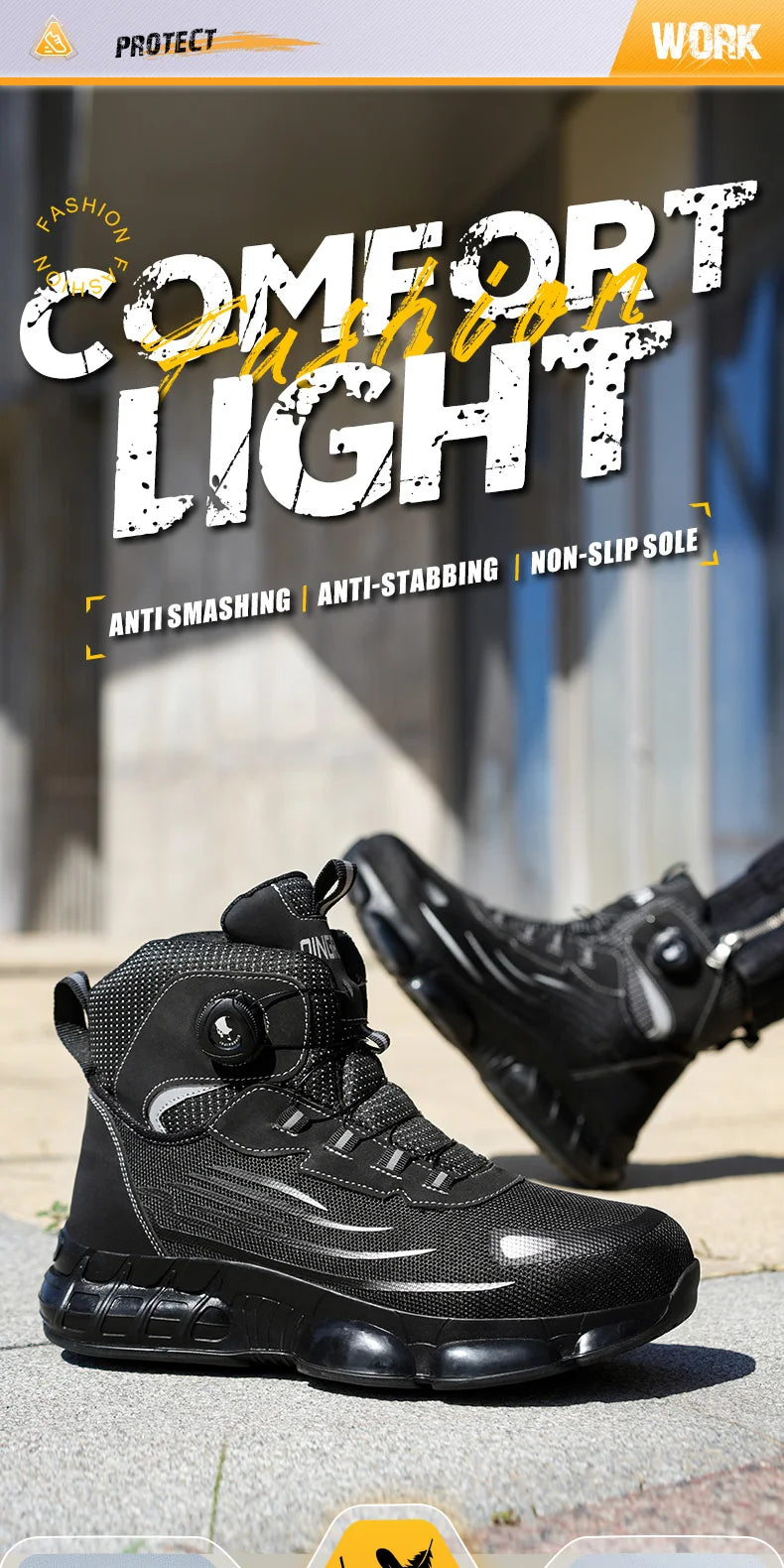 Men's high top lace-free comfortable soft sole anti-smash and puncture resistant work shoes