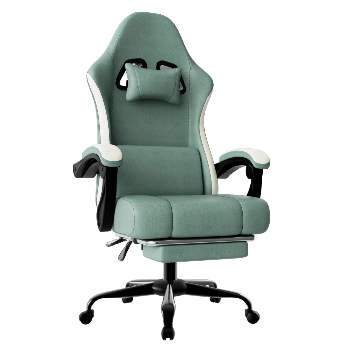 Ergonomic Gaming Chair with Pocketed Spring Cushion, Breathable Fabric Computer Chair with Footrest, Adjustable Lumbar Support V