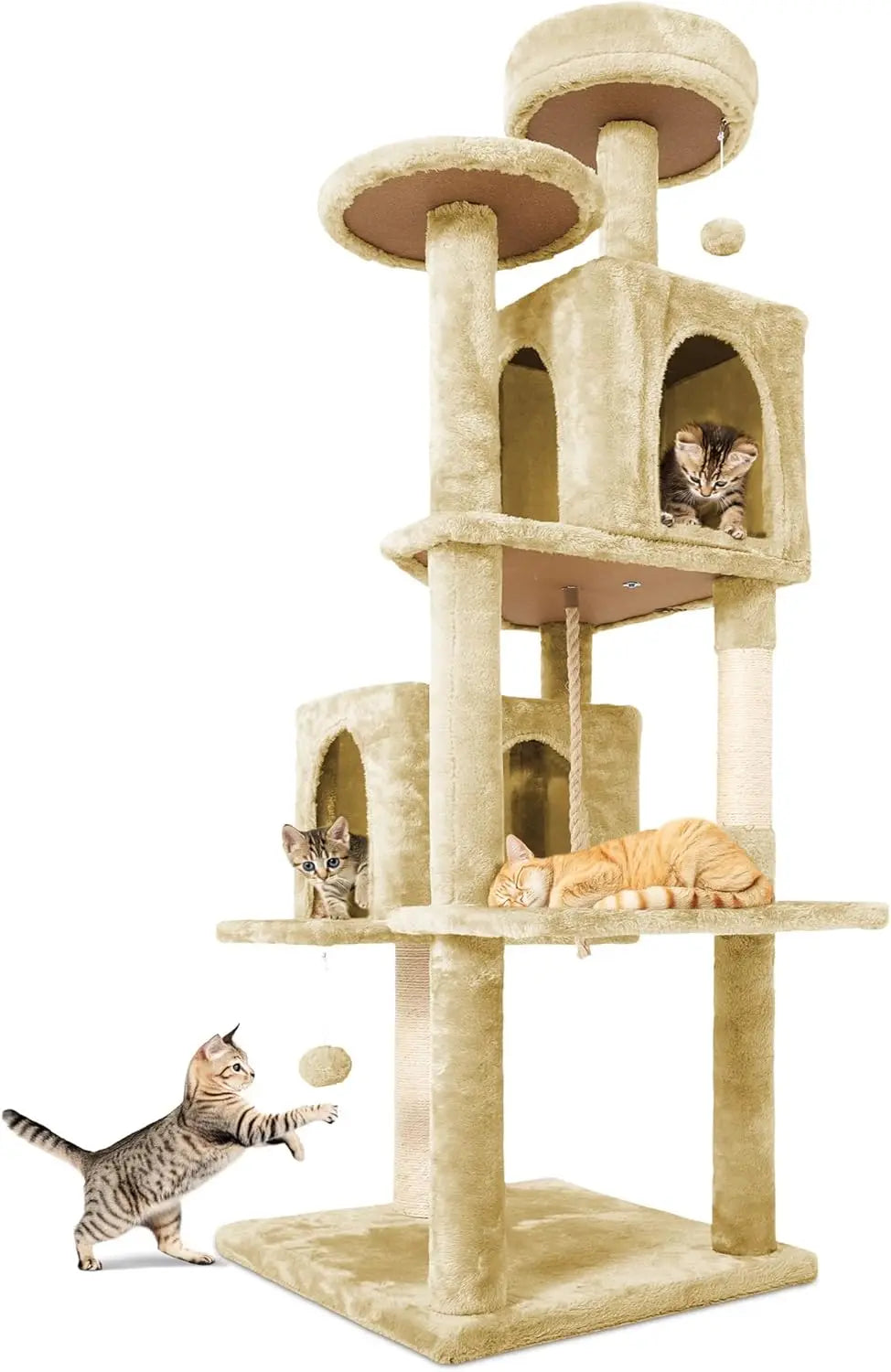 Cat Tree Tower Condo for Indoor Cats, Soft Plush Multi-Level Climbing Tree Cat House with 1 360° Rotating Cat Cave