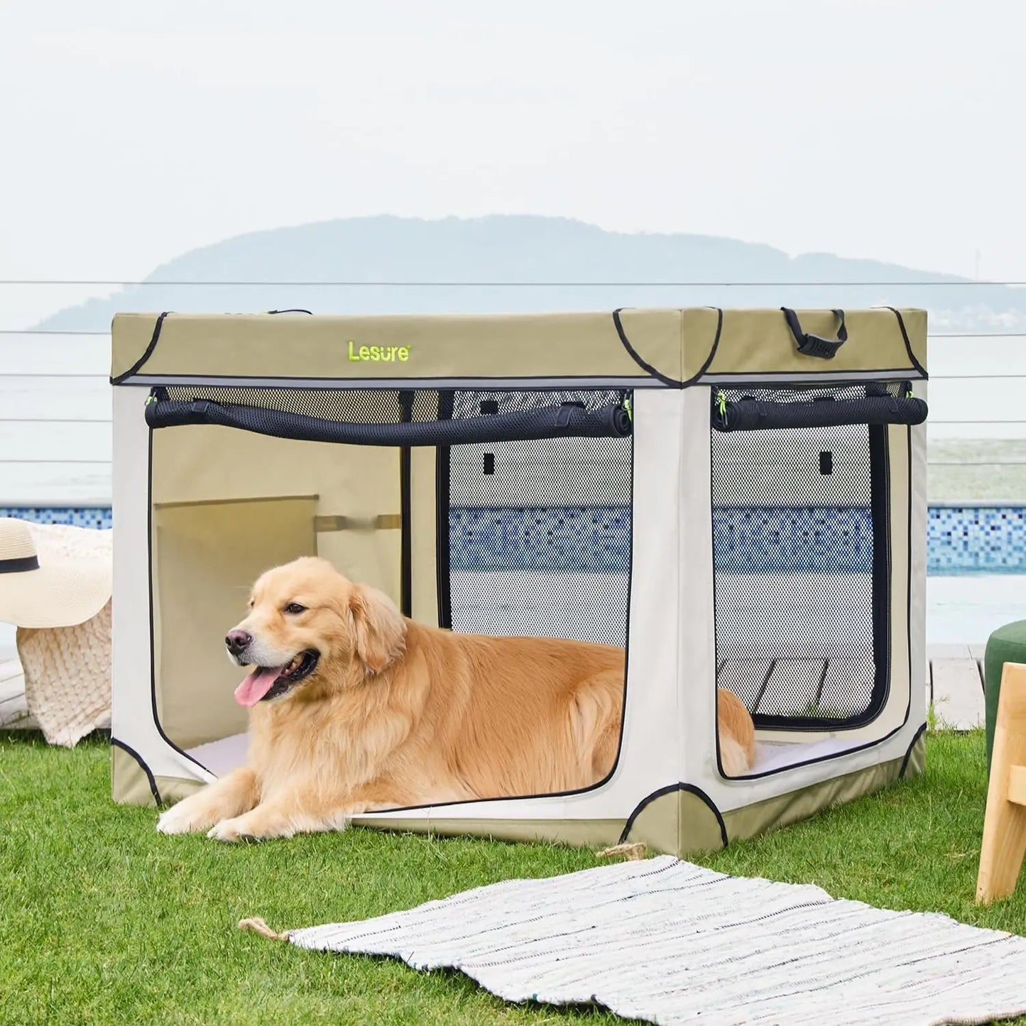 Soft Collapsible Dog Crate - 42 Inch Portable Travel Dog Crate for Extra Large Dogs Indoor & Outdoor, 4-Door Foldable