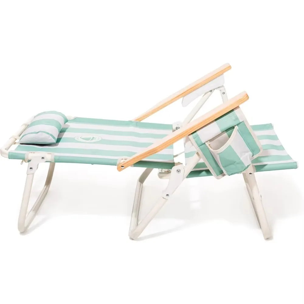 Backpack Beach Chair Lay Flat Reclining, Lightweight & Portable, Insulated Cooler Pocket, Last Mango Green Stripe