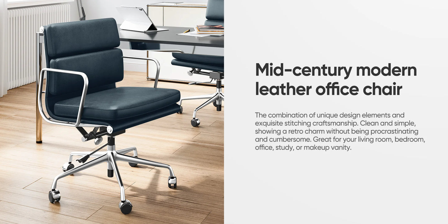 Office Guest Chair Genuine Leather Executive Chair Reception Chairs with Wheels Adjustable Swivel Rolling Office Chairs