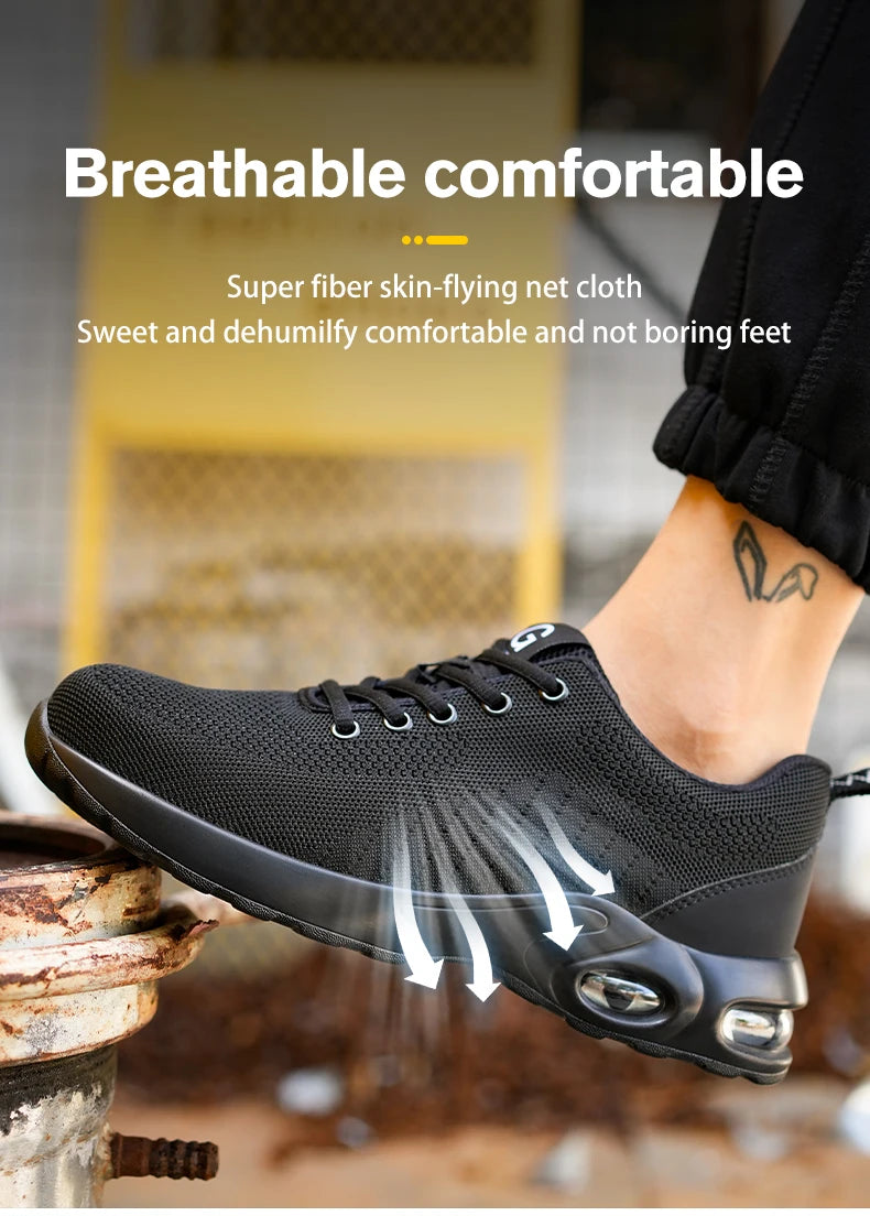 Fashionable breathable soft sole air cushion anti-smash and anti-puncture work shoes