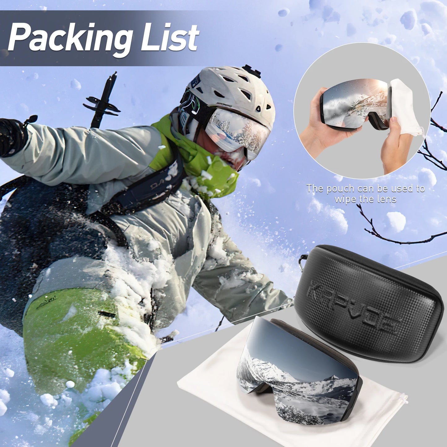 KAPVOE Ski Goggles Double Layers Anti-fog Big Ski Glasses Skiing Mask Snowboard Eyewear Outdoor Men Women UV400 Snow Goggles New