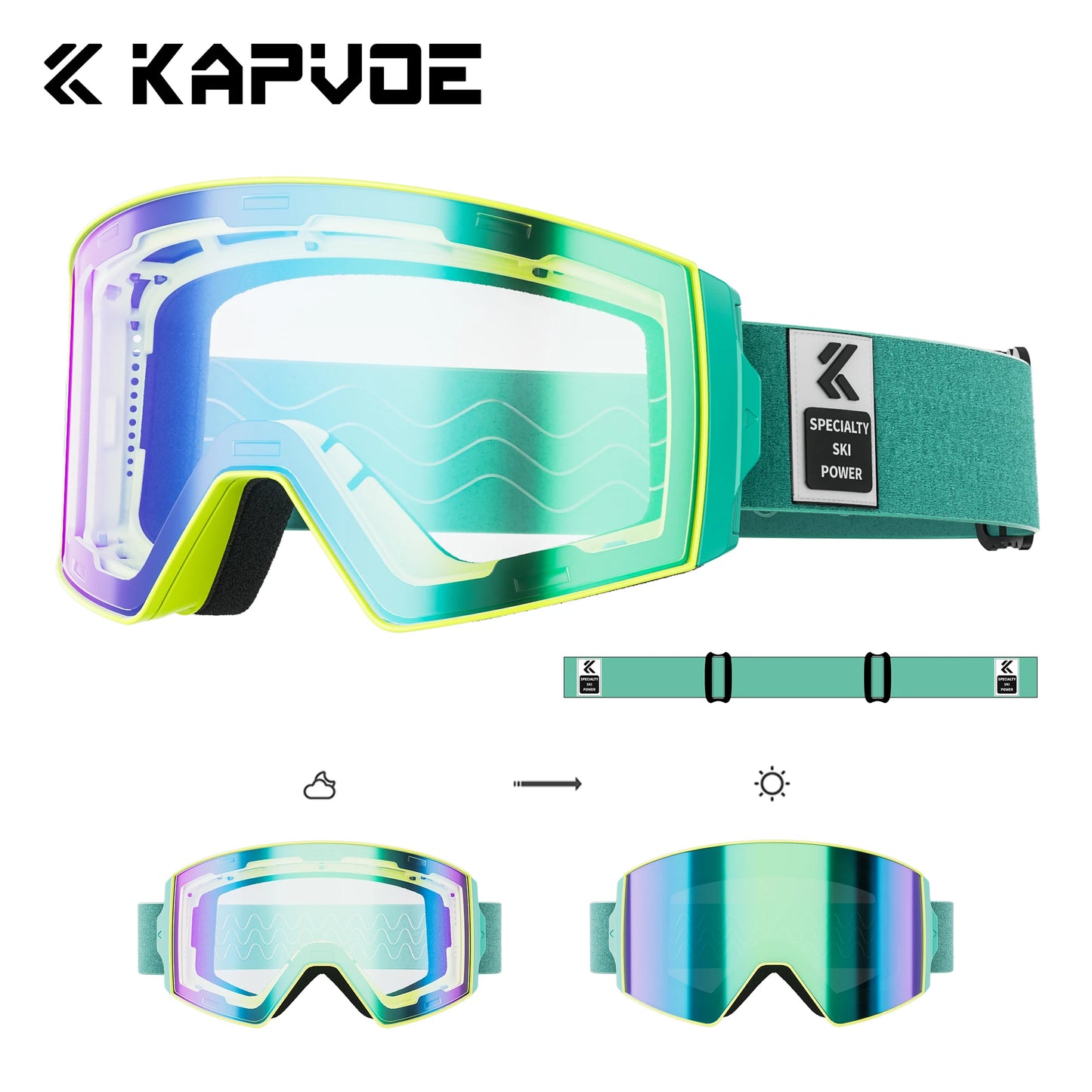 KAPVOE New Outdoor Photochromic Ski Goggles Winter Snow Sports for Unisex Snow Glasses UV400 Anti-fog Magnetic Snowboard Glasses