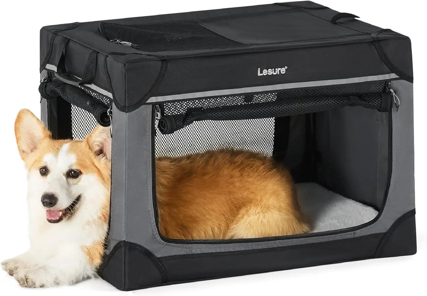 Soft Collapsible Dog Crate - 42 Inch Portable Travel Dog Crate for Extra Large Dogs Indoor & Outdoor, 4-Door Foldable