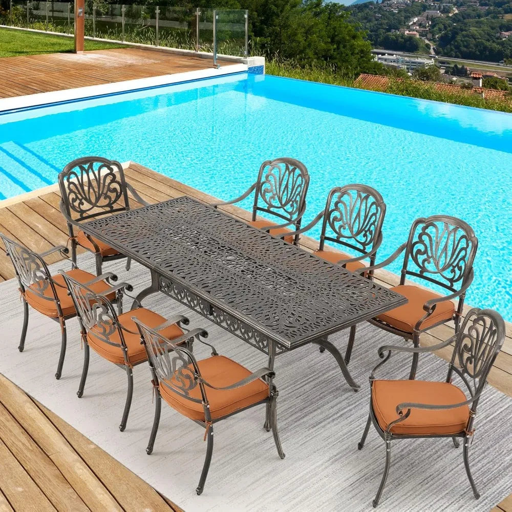All Aluminum Patio Furniture Set: 9-Piece Outdoor Dining Set with 8 Cushioned Dining Chairs,Metal Patio Furniture set,