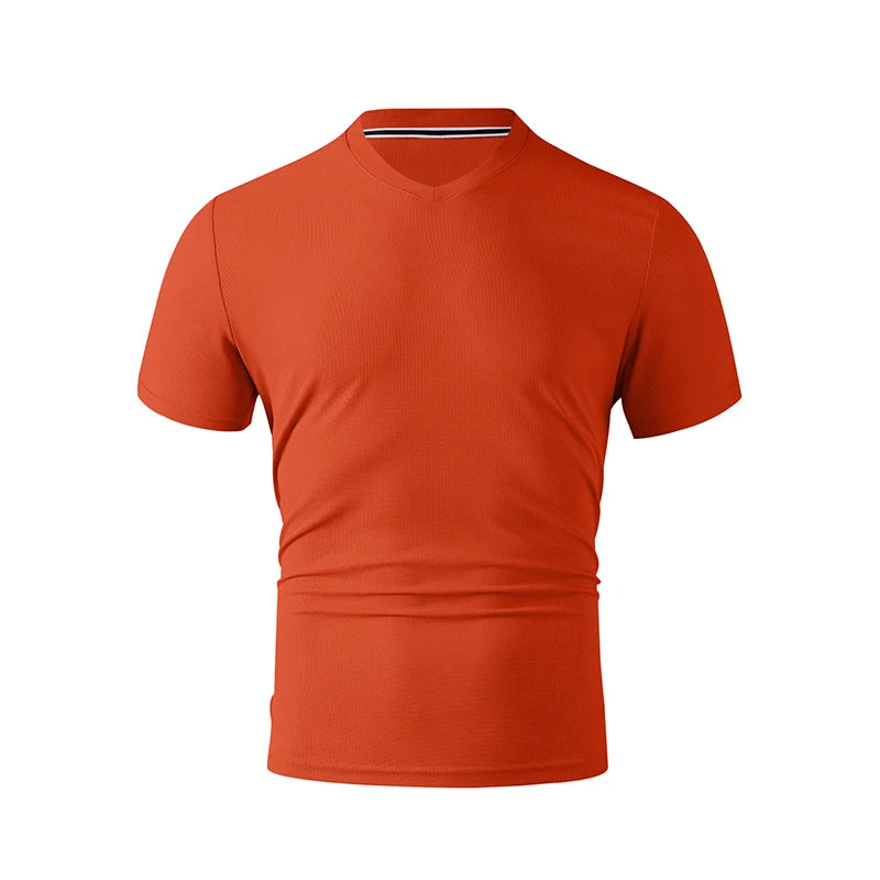 2025 New Men's Casual Fashion Simple V-neck Short Sleeved T-shirt Summer Comfortable Breathable Versatile Top