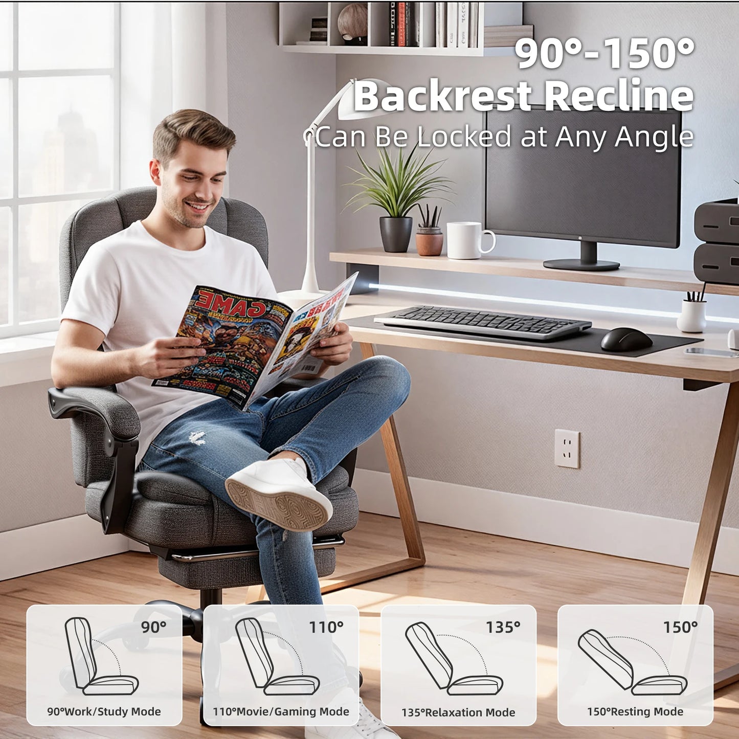 Ergonomic Executive Office Chair - High Back Chair with Headrest & Lumbar Support, Premium Home Office Chair - Adjustable Height