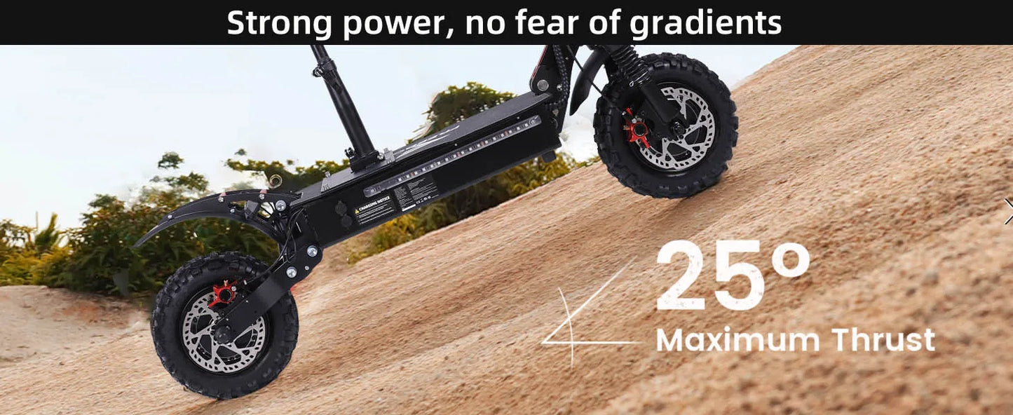 Portable Electric Scooter With 11'' Off Road Vacuum Tire,6000W 60V 38Ah High Power,Max Speed 80-85KMH,Dual Motor Drive E-scooter