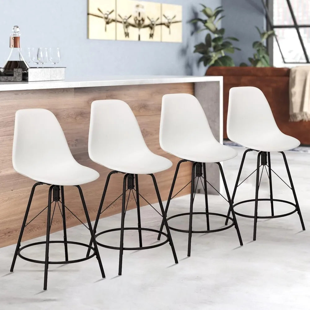 Metal Bar Stools, Counter Height Stools Plastic Seat Swivel Chairs Set of 4 for Indoor, Outdoor, Home, Kitchen Dinning Chairs