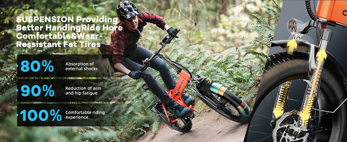 1000W Folding Electric Bike, 48V 20AH Large Removable Battery E Bike, 30+MPH, 80 Miles Max Range, 20" Fat Tire Electric Bike for