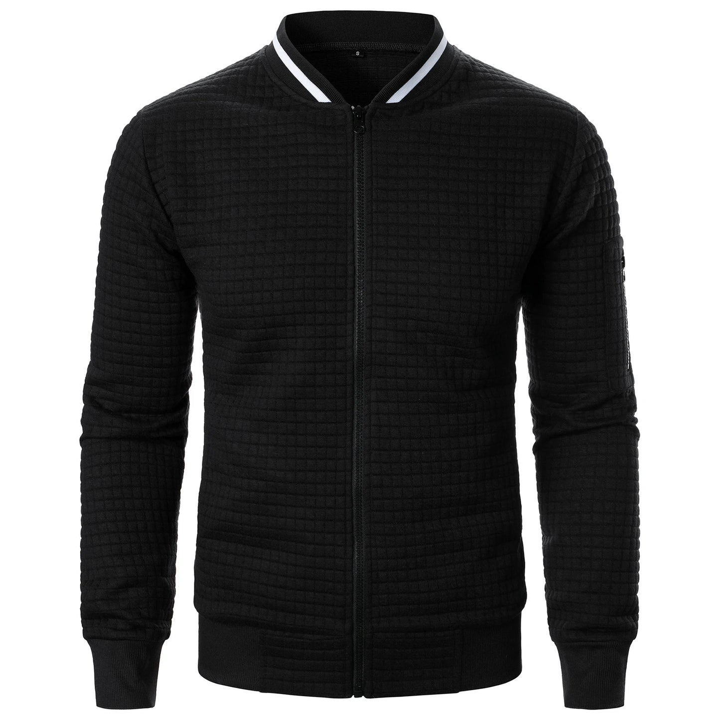Men s Casual  Fit Zipper Up Lightweight Stand Collar Jacket Spring Fall Coat with Contrast Color Detail