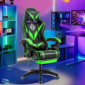 Massage Gaming Chair for Kids Computer Gamer Chair with Footrest and Lumbar Support Reclining PC Office Chair with Headrest