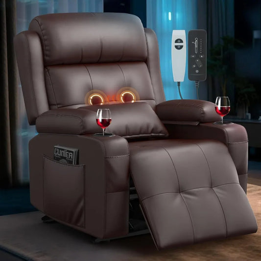 Heated Massage Recliner: Electric Power Home Theater Reclining Chair with Storage Pockets and Adjustable Lumbar Support Sofa